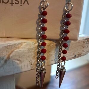 Red and Silver Spike Dangle Earrings